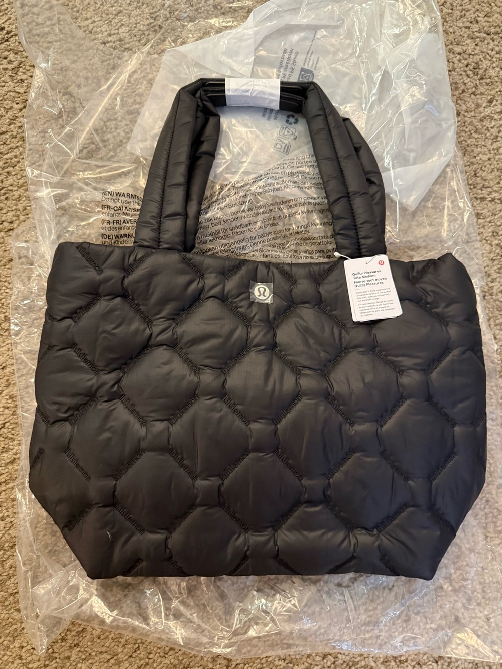 lululemon athletica Black Quilted Puffer Tote Medium NWT